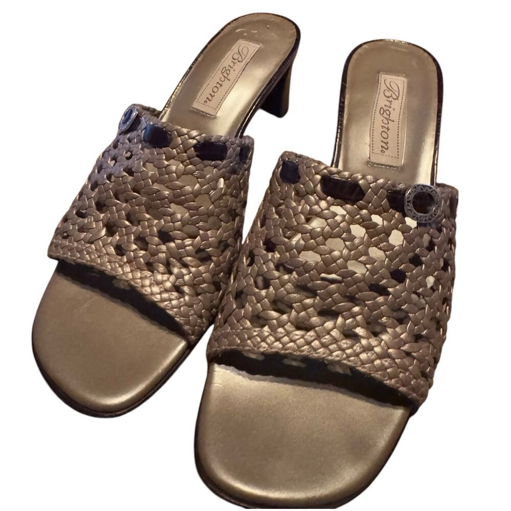 Brighton Braided Mule Slide Kitten heal leather sole W7 vacation weatern